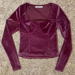 Abercrombie Fitch Velvet Square Neck Long Sleeve Top Burgundy Size S